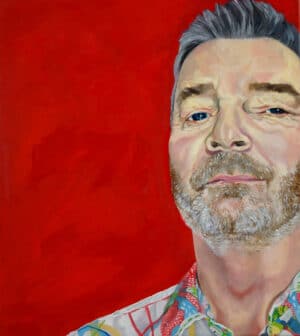 buy original art - original portrait oil painting of male subject in colourful shirt