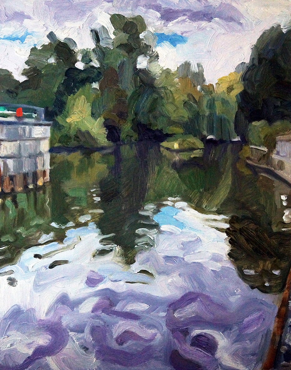 Original Art for sale - landscape oil painting of the river wey in surrey, england.