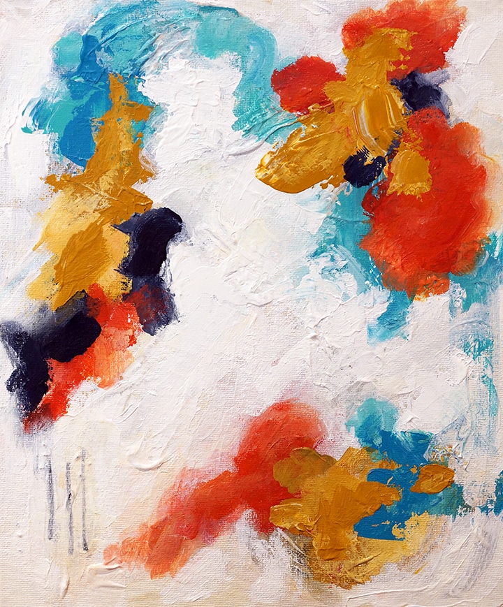 Expressive abstract painting - abstract wall art - colours white, red, blue, yellow ochre, black.