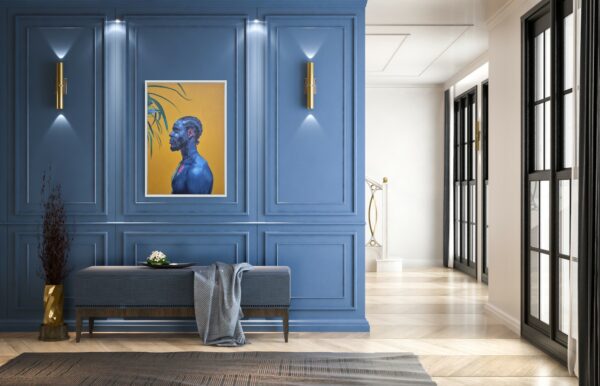 Painting called Majesty on the blue wall