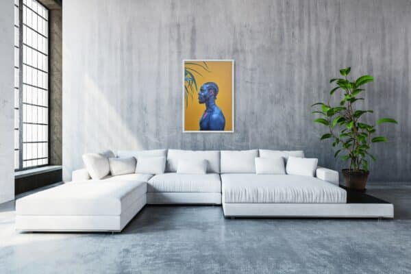 Painting called Majesty showcased in a modern minimalist living room
