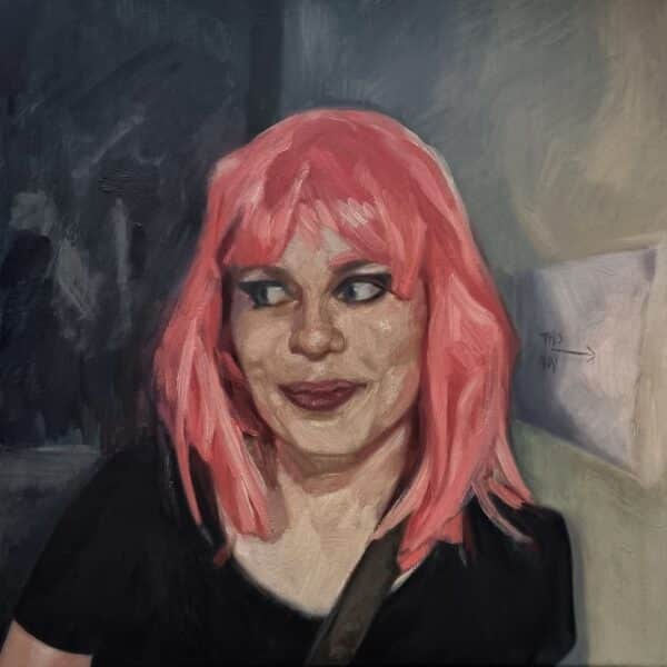Tilly Wearing a Pink Wig - an oil on linen painting