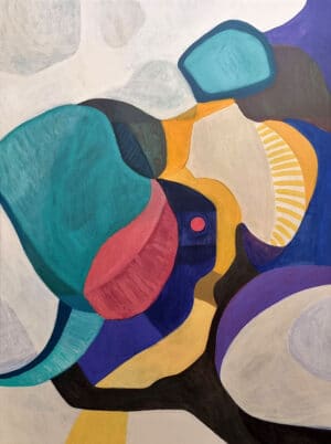 Colourful abstract art: a painting with bold organic shapes and bright colours.